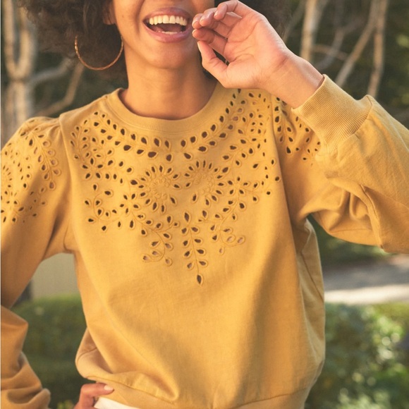 Mustard Eyelet Women's Sweatshirt - Picture 1 of 9